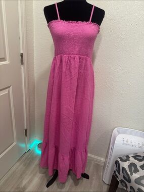 Raviya Pink Smocked Spaghetti Strap Maxi Dress